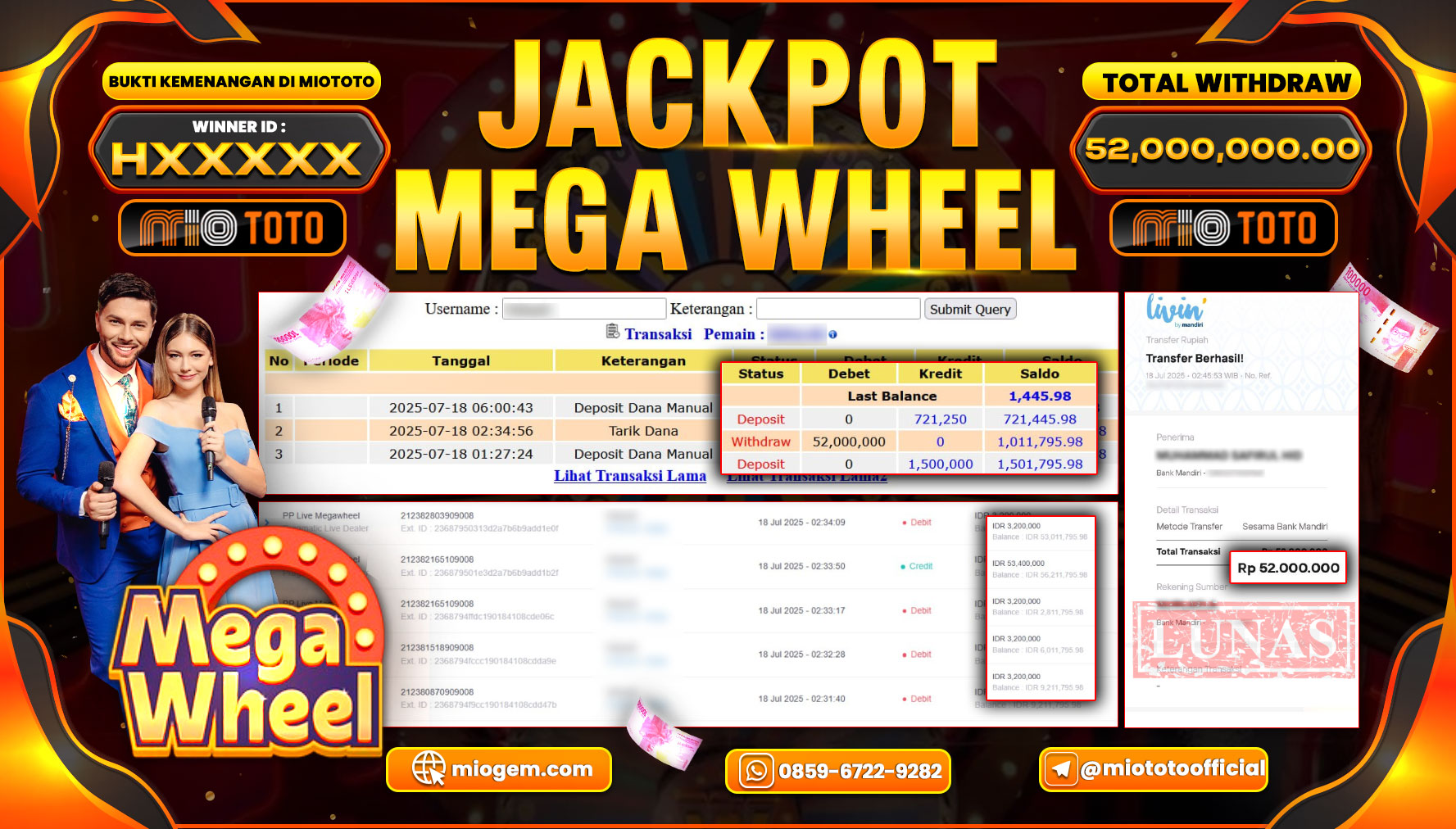 JACKPOT LIVE GAME MEGAWHEEL Rp.52,000,000 DI BAYAR TUNAI !!!