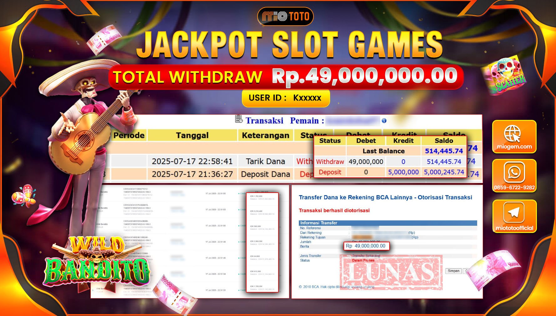 JACKPOT SLOT WILD BANDITO Rp49,000,000 DI BAYAR TUNAI !!!