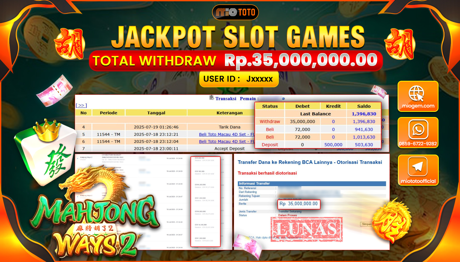 JACKPOT SLOT MAHJONG WAYS 2 Rp.35,000,000 DI BAYAR TUNAI !!!