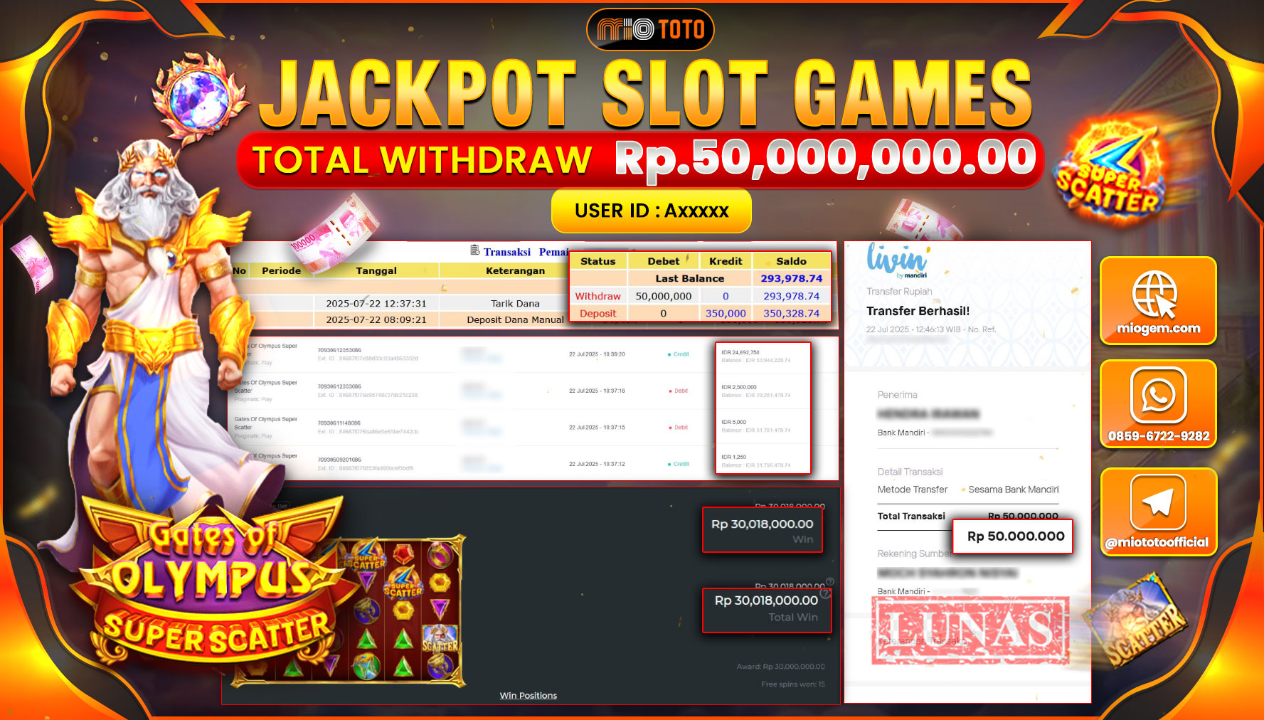 JACKPOT SLOT GATES OF OLYMPUS SUPER SCATTER Rp.50,000,000 DI BAYAR TUNAI !!!