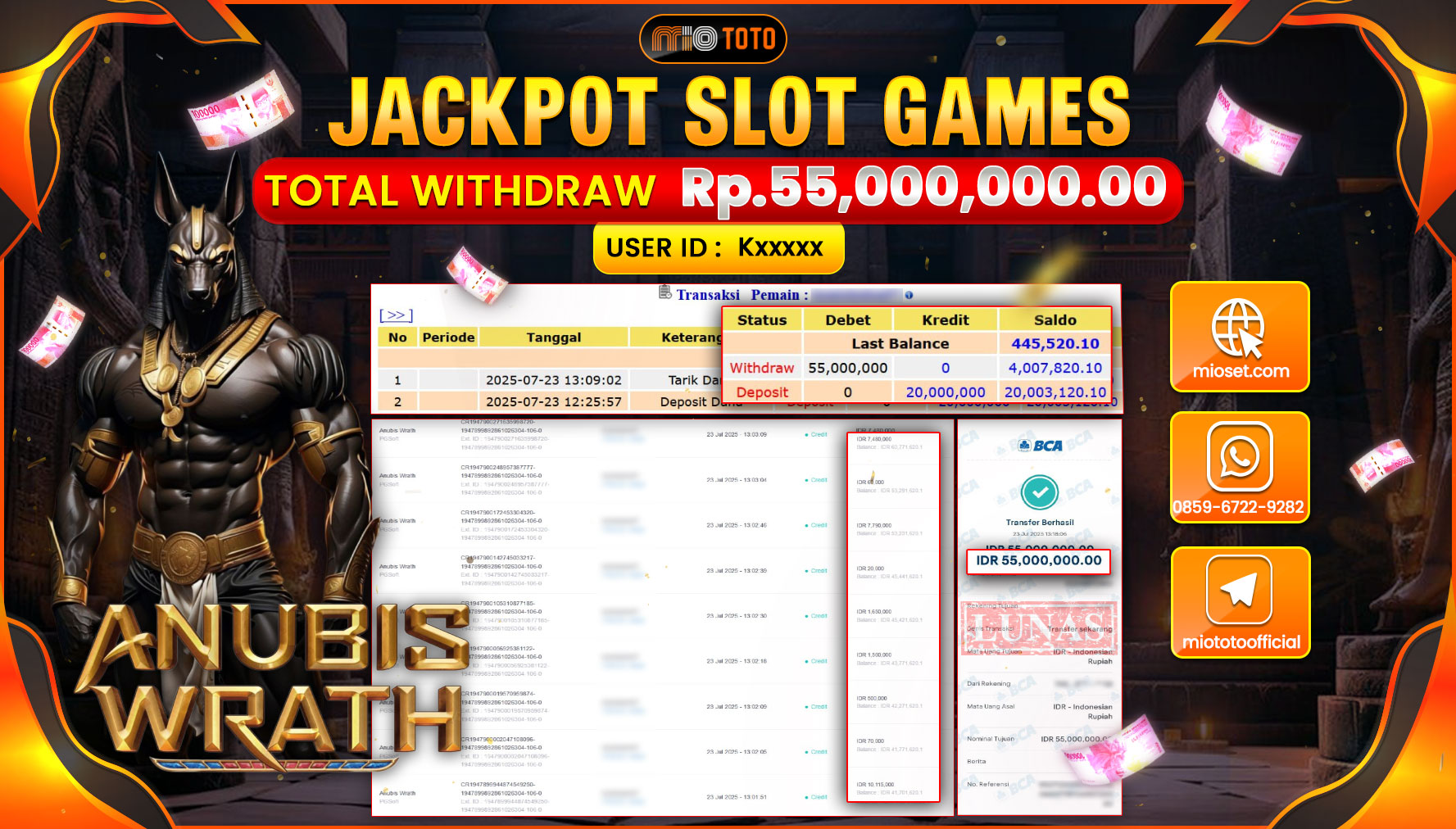 JACKPOT SLOT ANUBIS WRATH Rp55,000,000 DI BAYAR TUNAI !!!