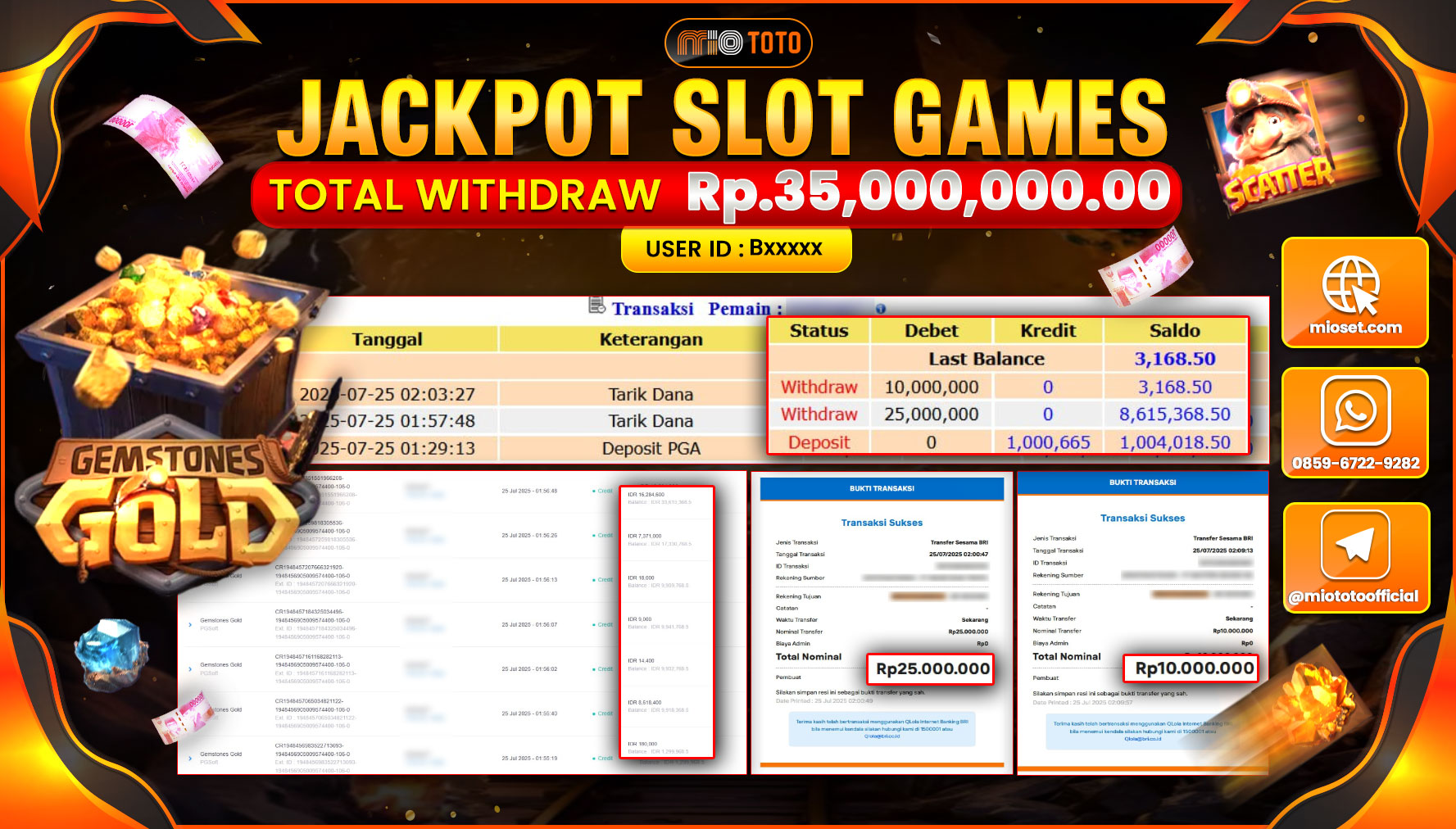 JACKPOT SLOT GEMSTONES GOLD Rp.35,000,000 DI BAYAR TUNAI !!!