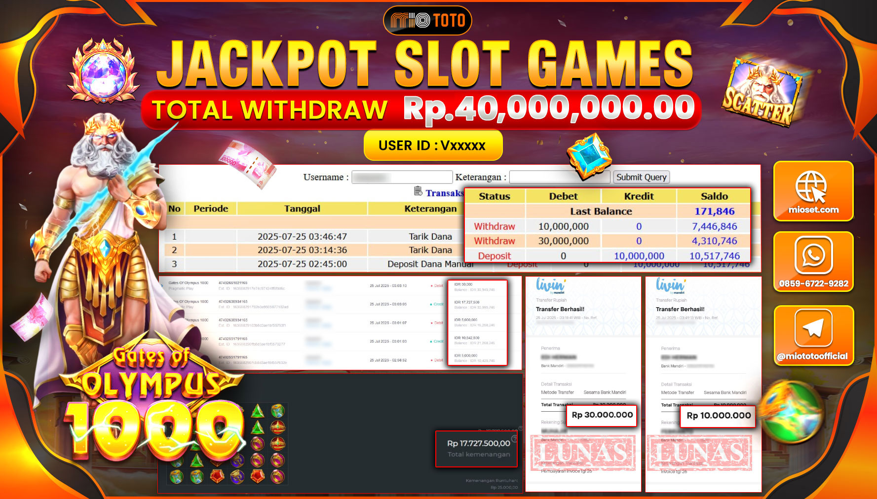 JACKPOT SLOT GATES OF OLYMPUS 1000 Rp.40,000,000 DI BAYAR TUNAI !!!