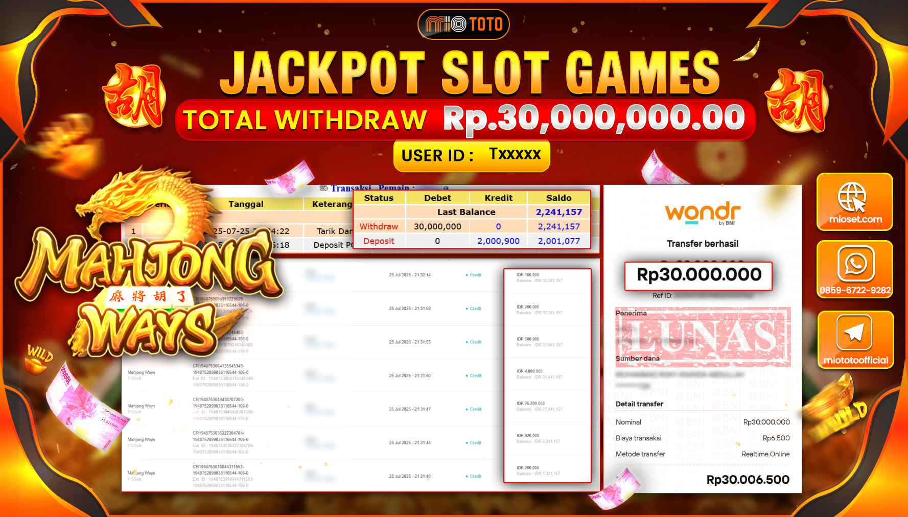 JACKPOT SLOT MAHJONG WAYS Rp.30,000,000 DI BAYAR TUNAI !!!