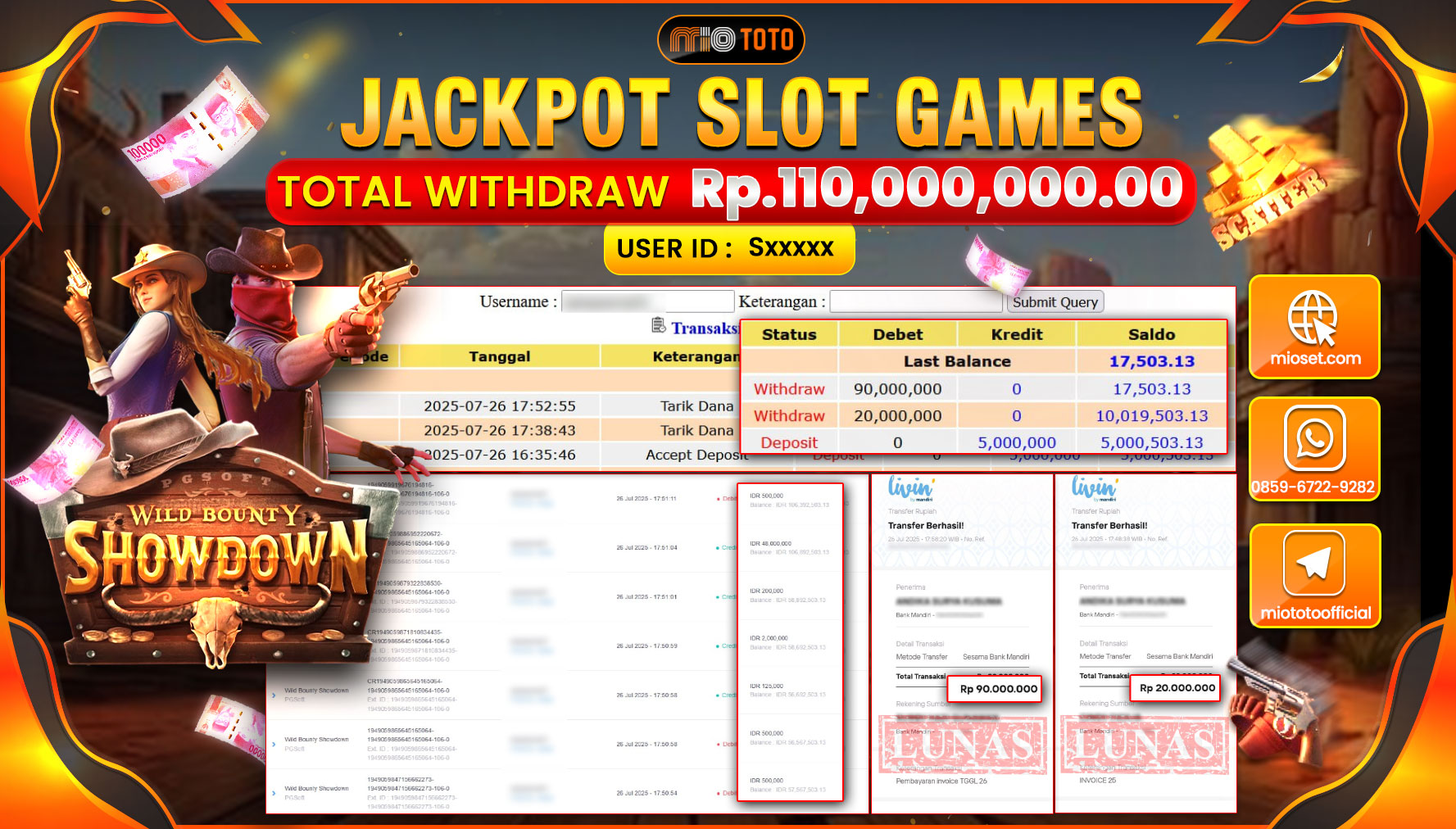 JACKPOT SLOT WILD BOUNTY SHOWDOWN Rp110,000,000 DI BAYAR TUNAI !!!