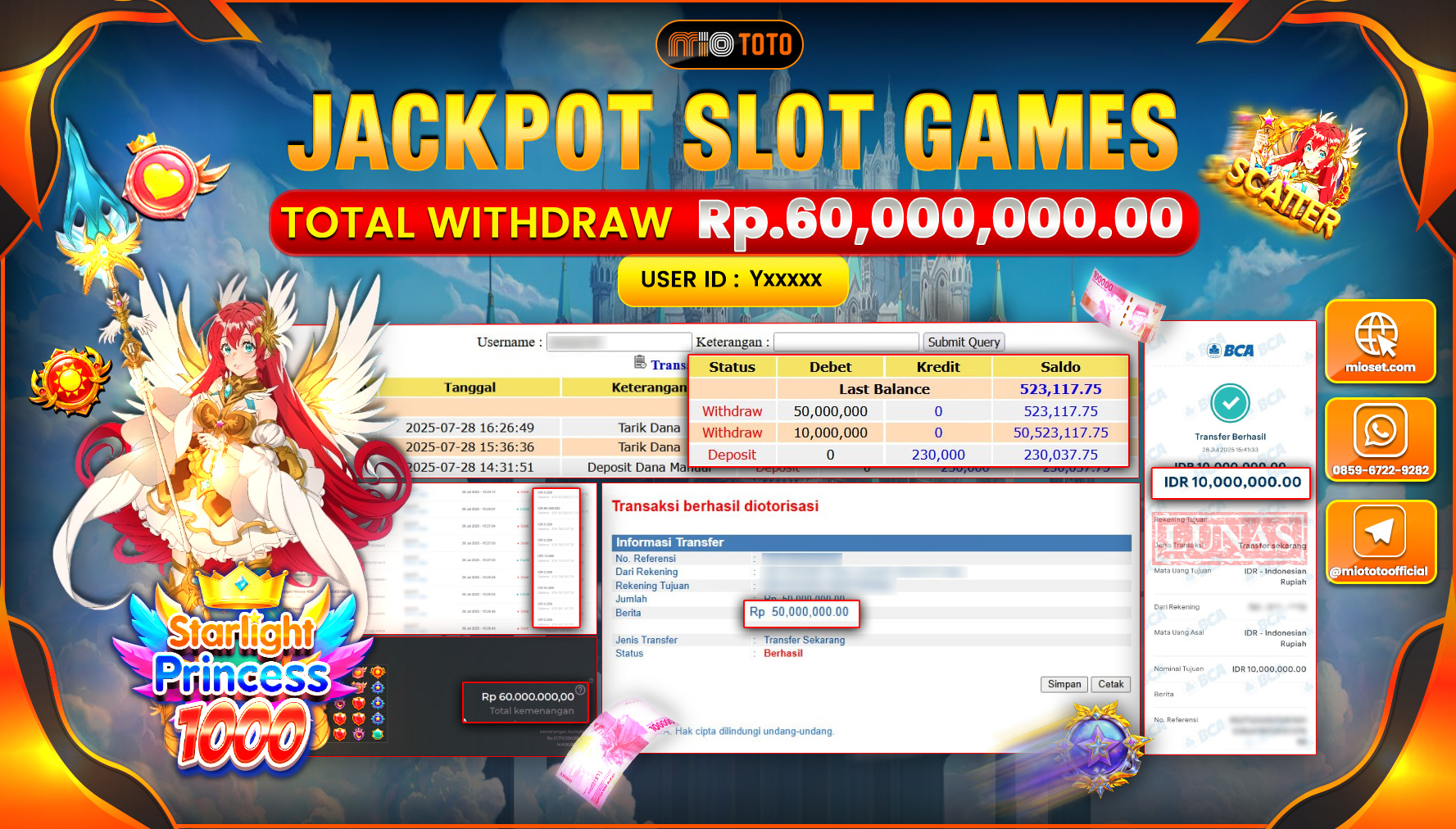 JACKPOT SLOT STARLIGHT PRINCESS 1000 Rp.60,000,000 DI BAYAR TUNAI !!!
