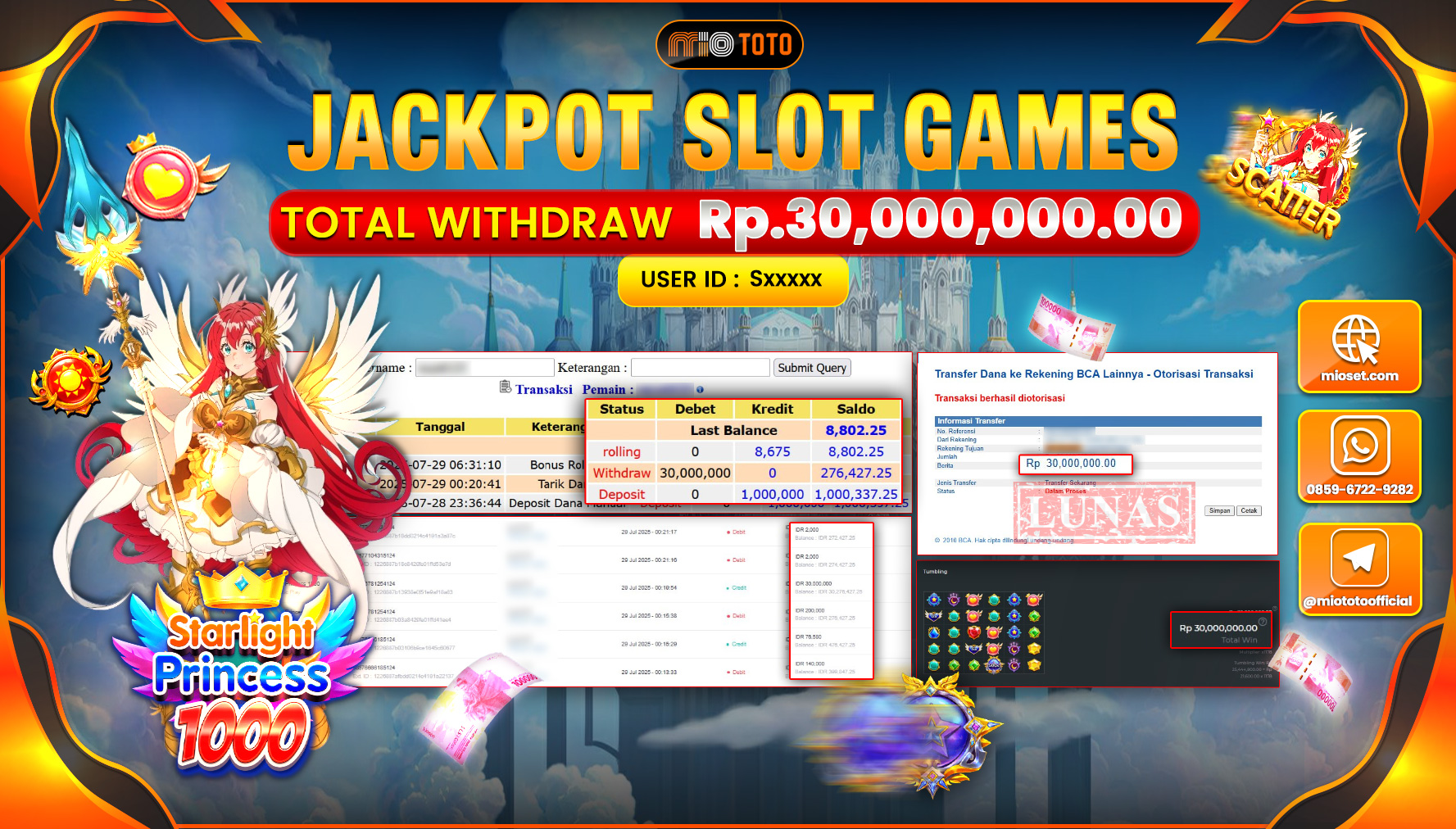 JACKPOT SLOT STARLIGHT PRINCESS 1000 Rp.30,000,000 DI BAYAR TUNAI !!!