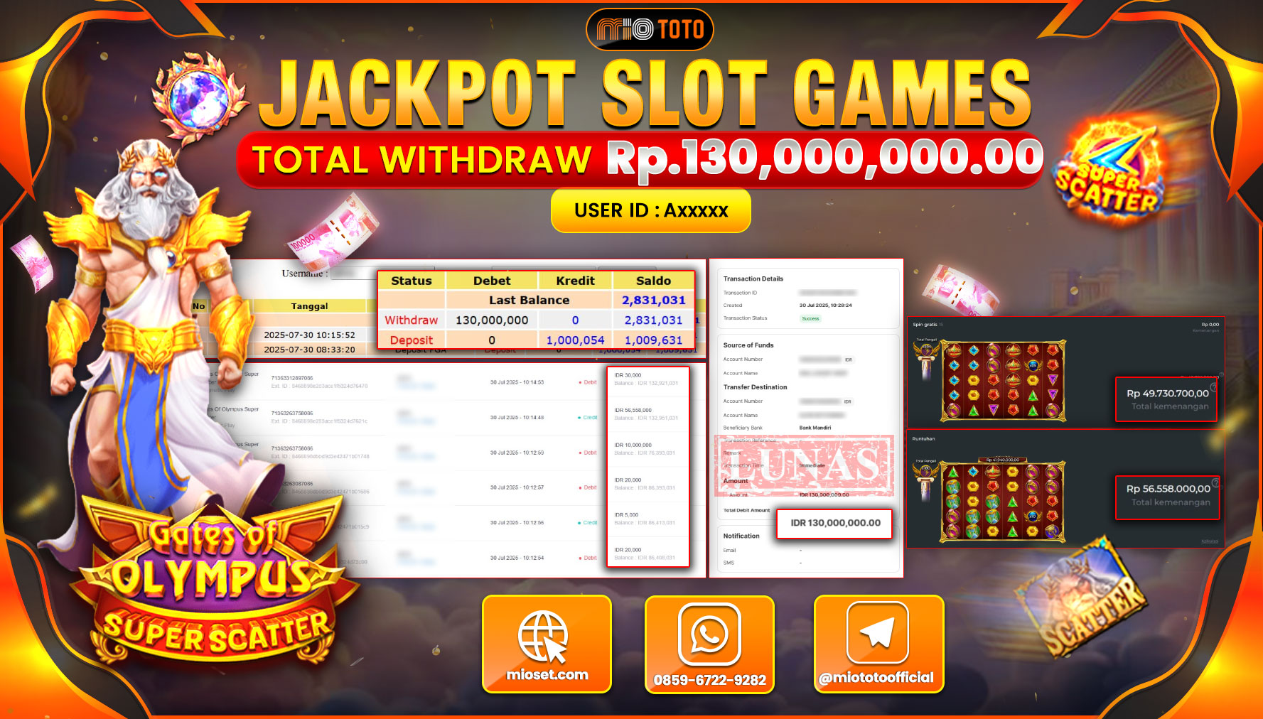 JACKPOT SLOT GATES OF OLYMPUS SUPER SCATTER Rp.130,000,000 DI BAYAR TUNAI !!!
