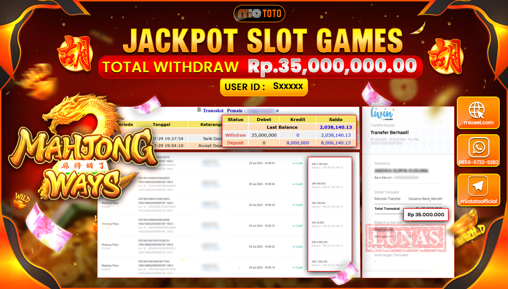 JACKPOT SLOT MAHJONG WAYS Rp.35,000,000 DI BAYAR TUNAI !!!