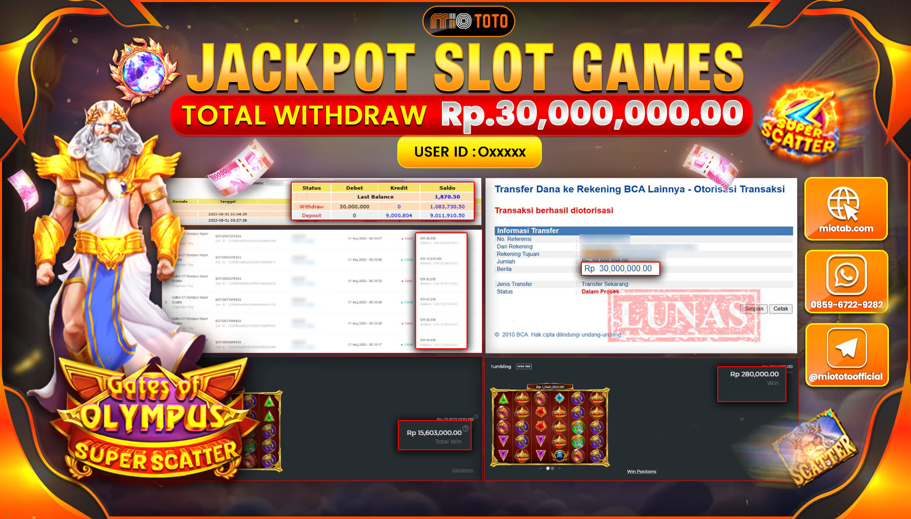 JACKPOT SLOT GATES OF OLYMPUS SUPER SCATTER Rp.30,000,000 DI BAYAR TUNAI !!!