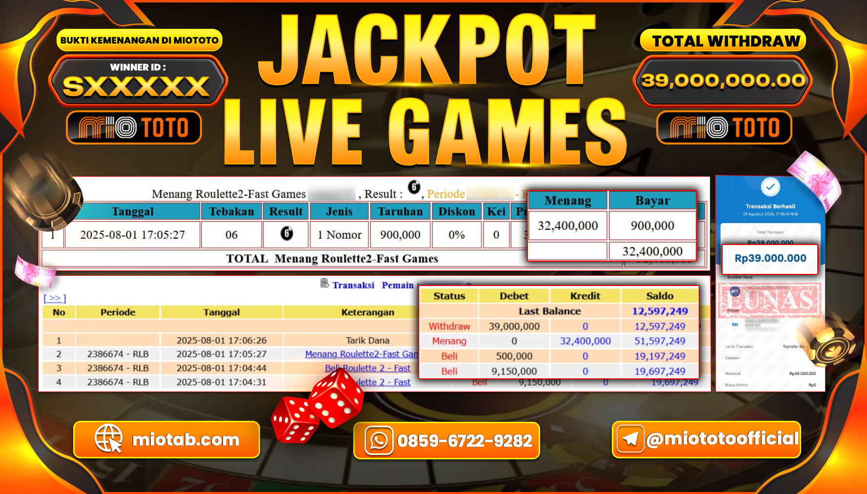 JACKPOT LIVE GAME ROULETTE 2  FAST Rp.39,000,000 DI BAYAR TUNAI !!!