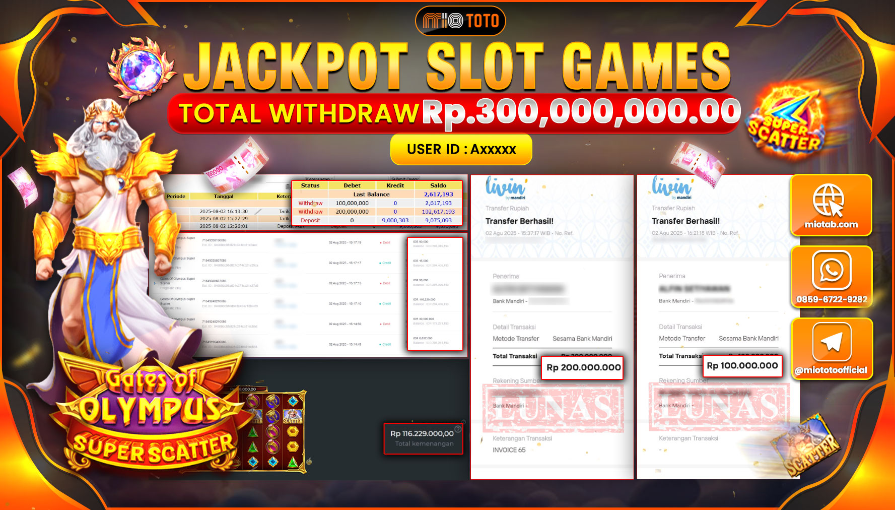 JACKPOT SLOT GATES OF OLYMPUS SUPER SCATTER Rp.300,000,000 DI BAYAR TUNAI !!!