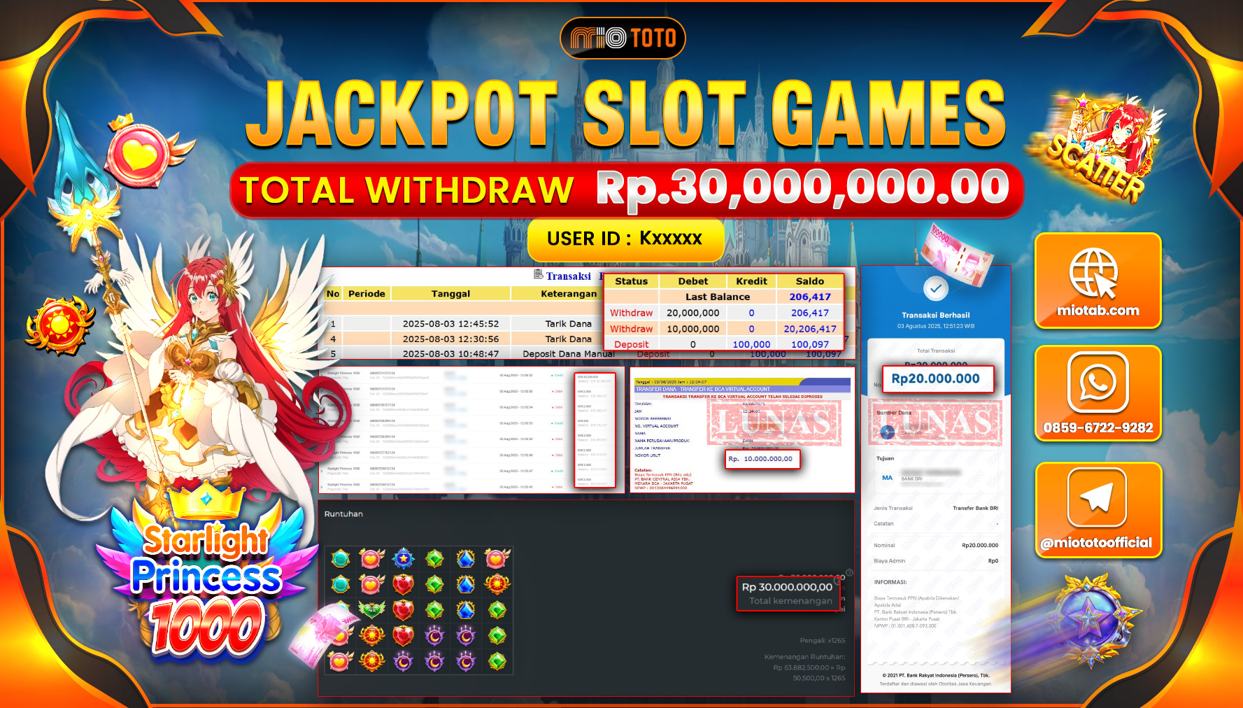 JACKPOT SLOT STARLIGHT PRINCESS 1000 Rp.30,000,000 DI BAYAR TUNAI !!!