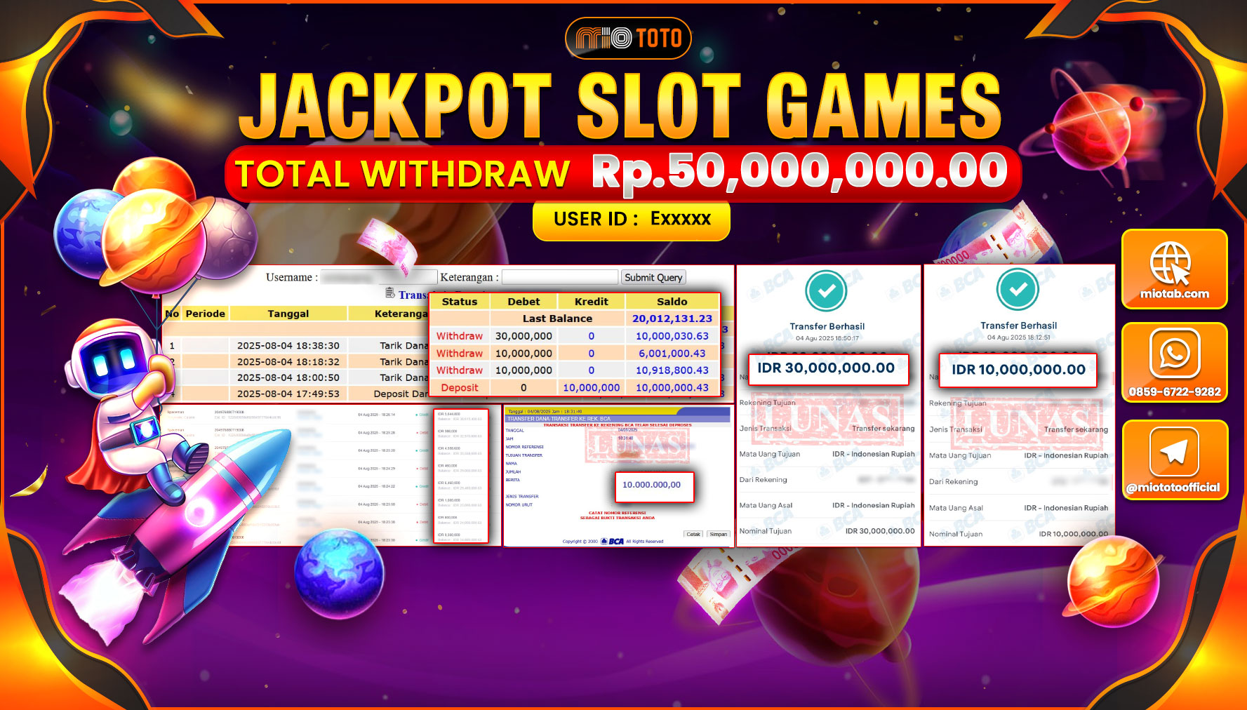 JACKPOT SLOT SPACEMAN  Rp.50,000,000 DI BAYAR TUNAI !!!
