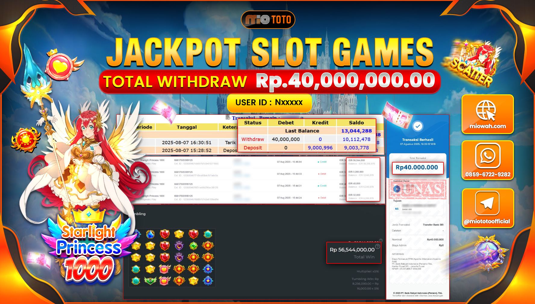 JACKPOT SLOT STARLIGHT PRINCESS 1000 Rp.40,000,000 DI BAYAR TUNAI !!!
