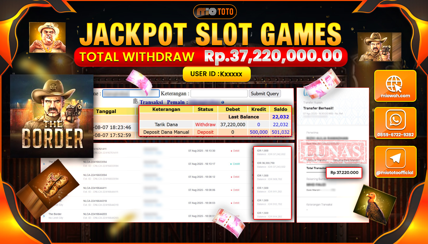 JACKPOT SLOT THE BORDER Rp.37,220,000 DI BAYAR TUNAI !!!