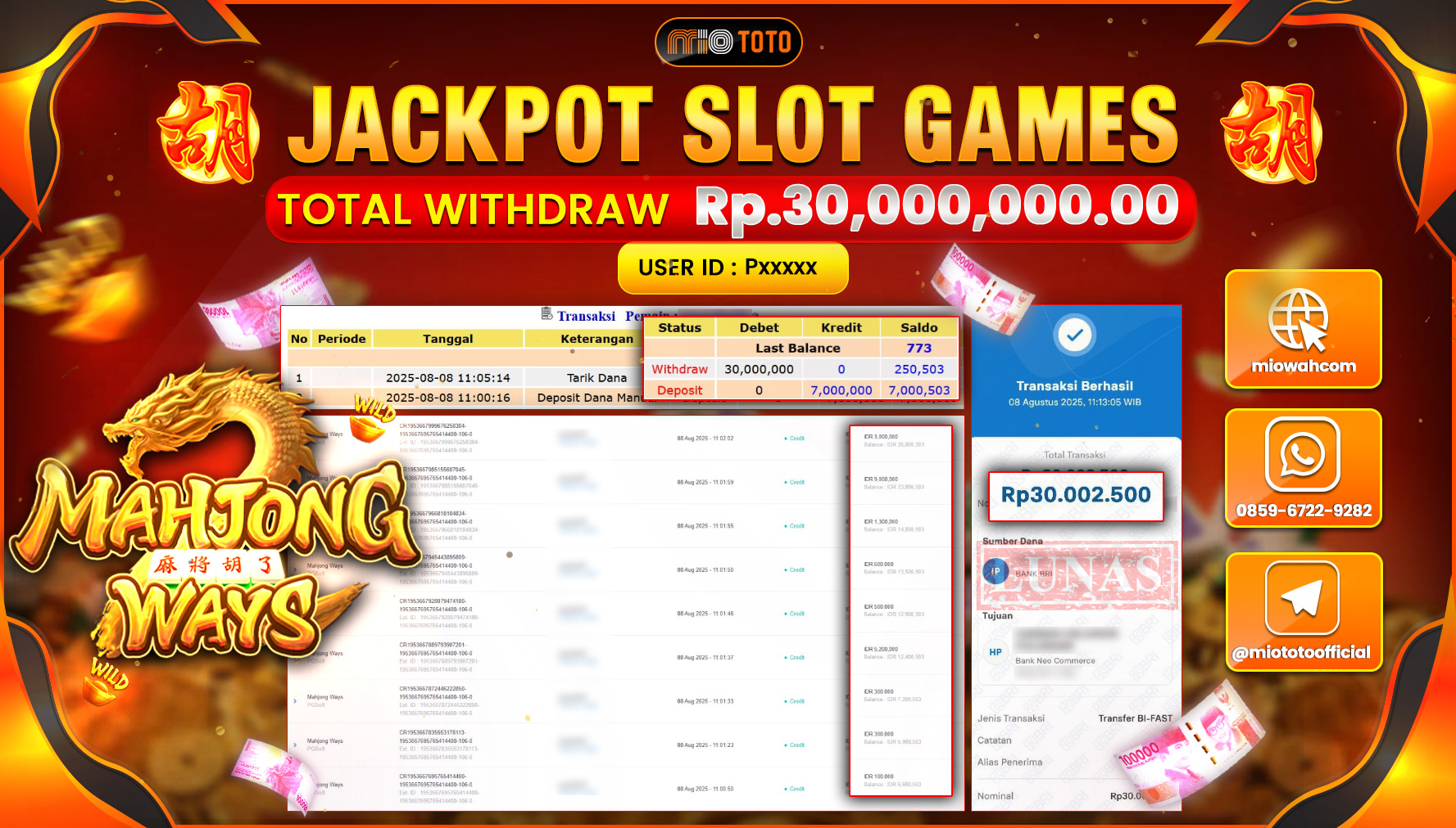 JACKPOT SLOT MAHJONG WAYS Rp.30,000,000 DI BAYAR TUNAI !!!