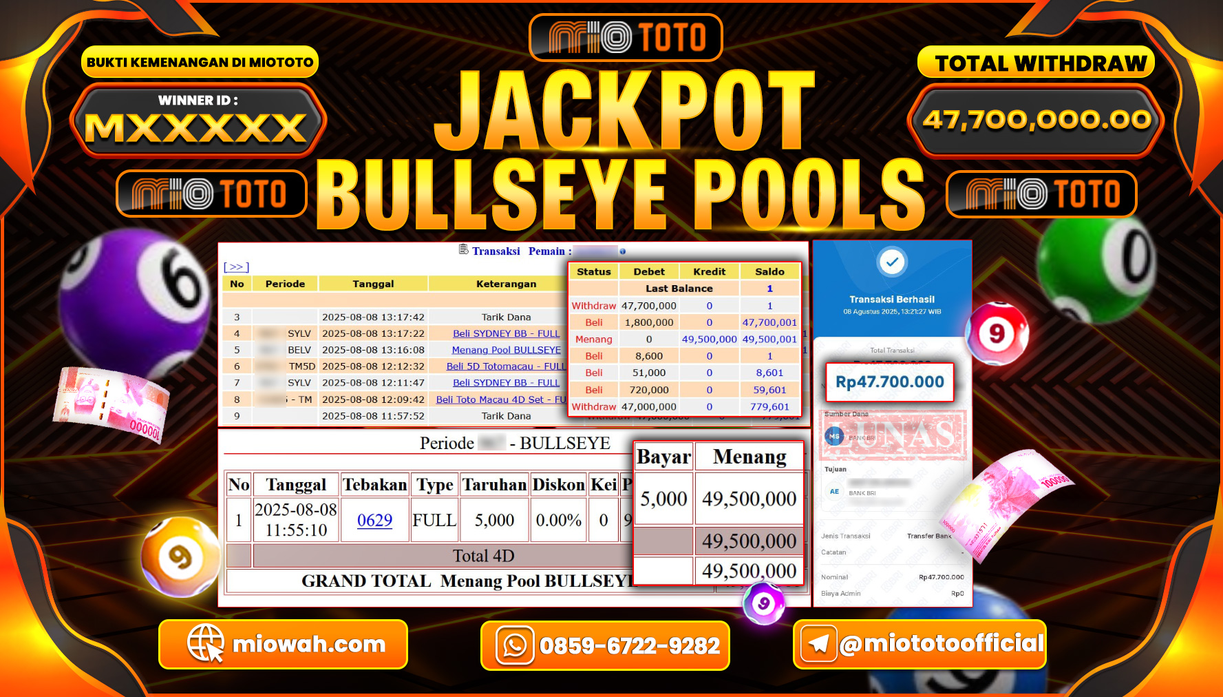 JACKPOT TOGEL BULLSEYE POOLS Rp.47,700,000 DI BAYAR TUNAI !!!