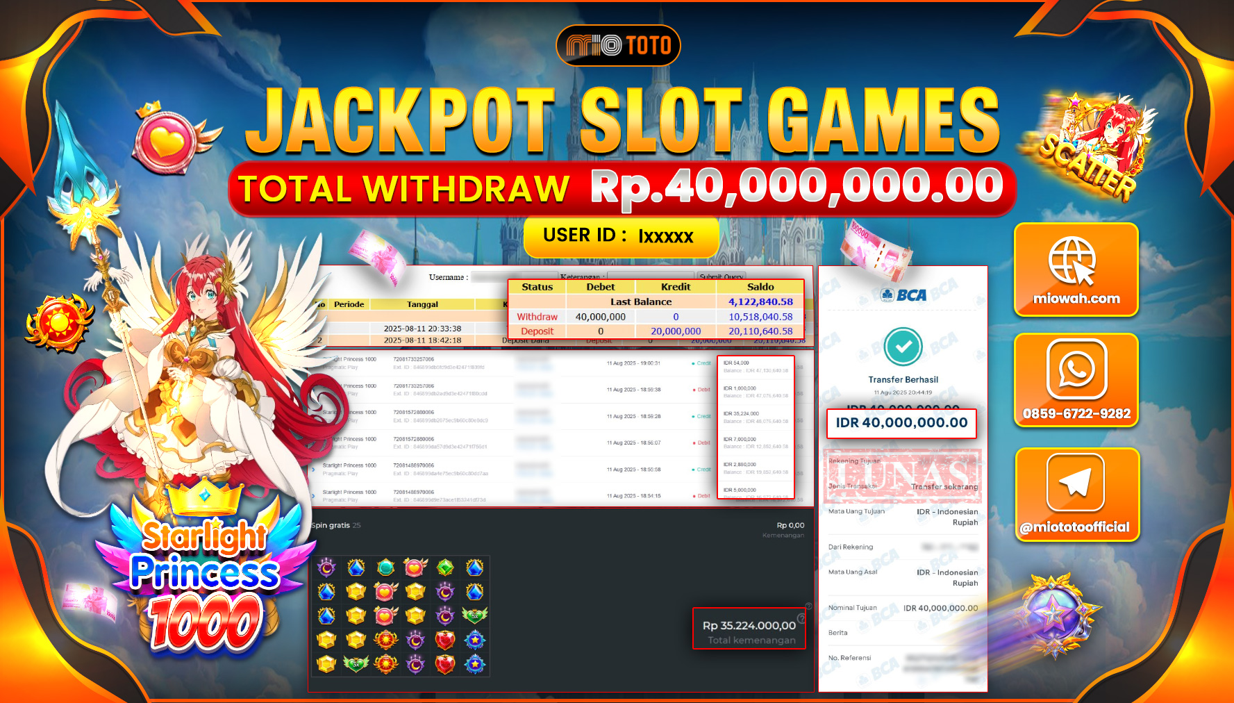 JACKPOT SLOT STARLIGHT PRINCESS 1000 Rp.40,000,000 DI BAYAR TUNAI !!!