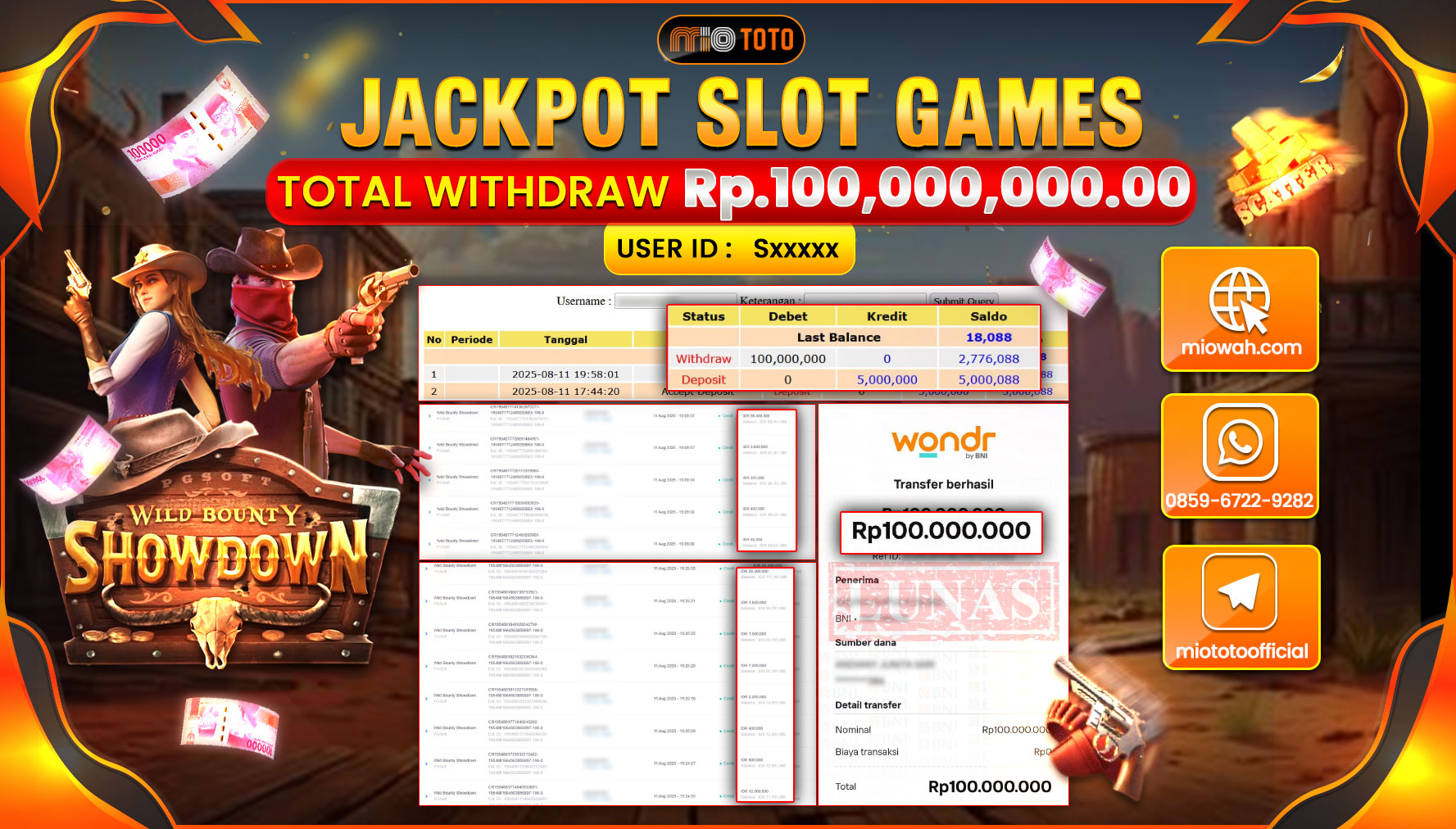 JACKPOT SLOT WILD BOUNTY SHOWDOWN Rp100,000,000 DI BAYAR TUNAI !!!