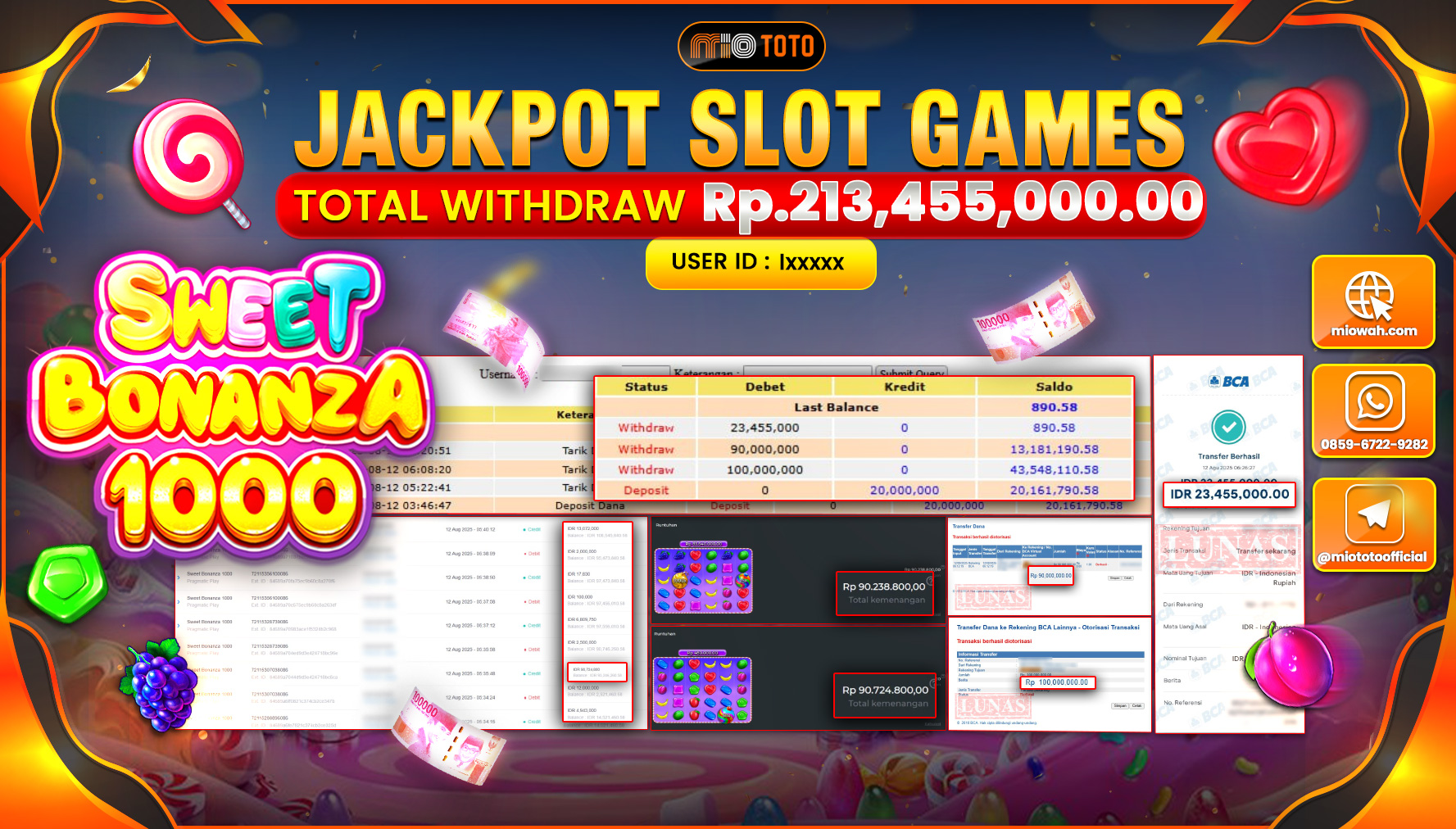 JACKPOT SLOT SWEET BONANZA 1000 Rp.213,455,000 DI BAYAR TUNAI !!!