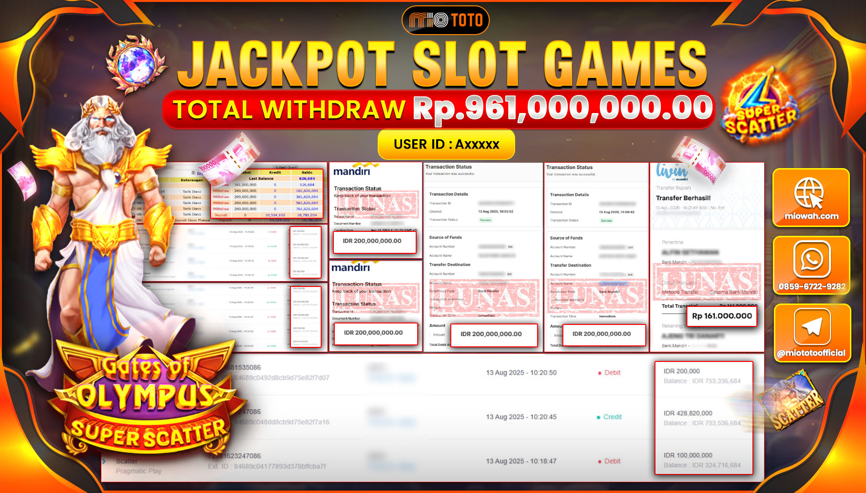 JACKPOT SLOT GATES OF OLYMPUS SUPER SCATTER Rp.961,000,000 DI BAYAR TUNAI !!!