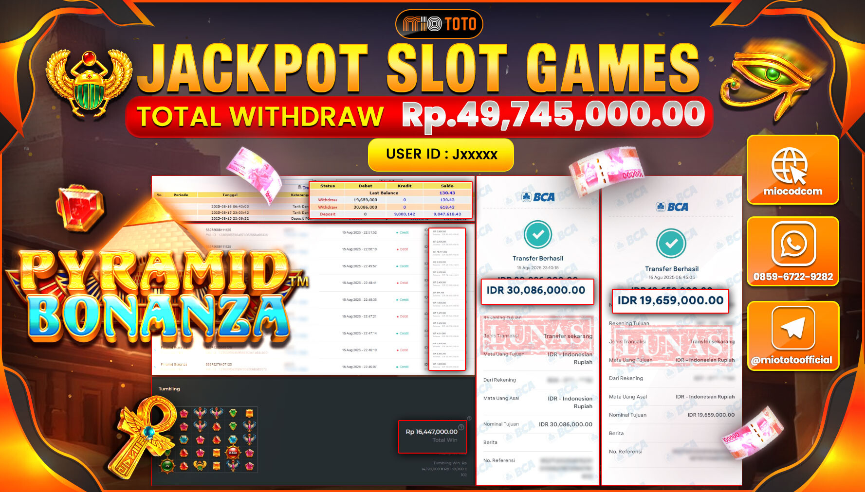 JACKPOT SLOT PYRAMID BONANZA Rp.49,745,000 DI BAYAR TUNAI !!!