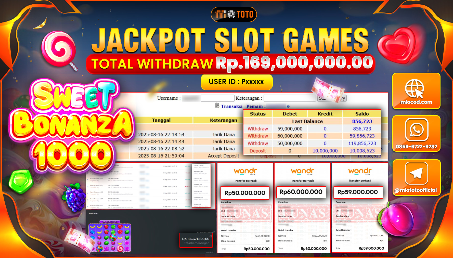 JACKPOT SLOT SWEET BONANZA 1000 Rp.169,00,000 DI BAYAR TUNAI !!!
