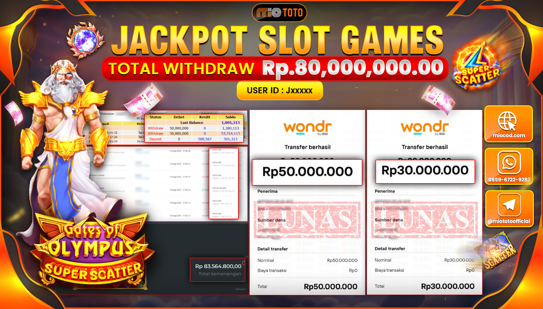 JACKPOT SLOT GATES OF OLYMPUS SUPER SCATTER Rp.80,000,000 DI BAYAR TUNAI !!!