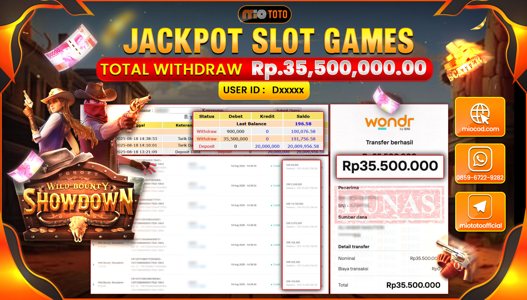 JACKPOT SLOT WILD BOUNTY SHOWDOWN Rp35,500,000 DI BAYAR TUNAI !!!