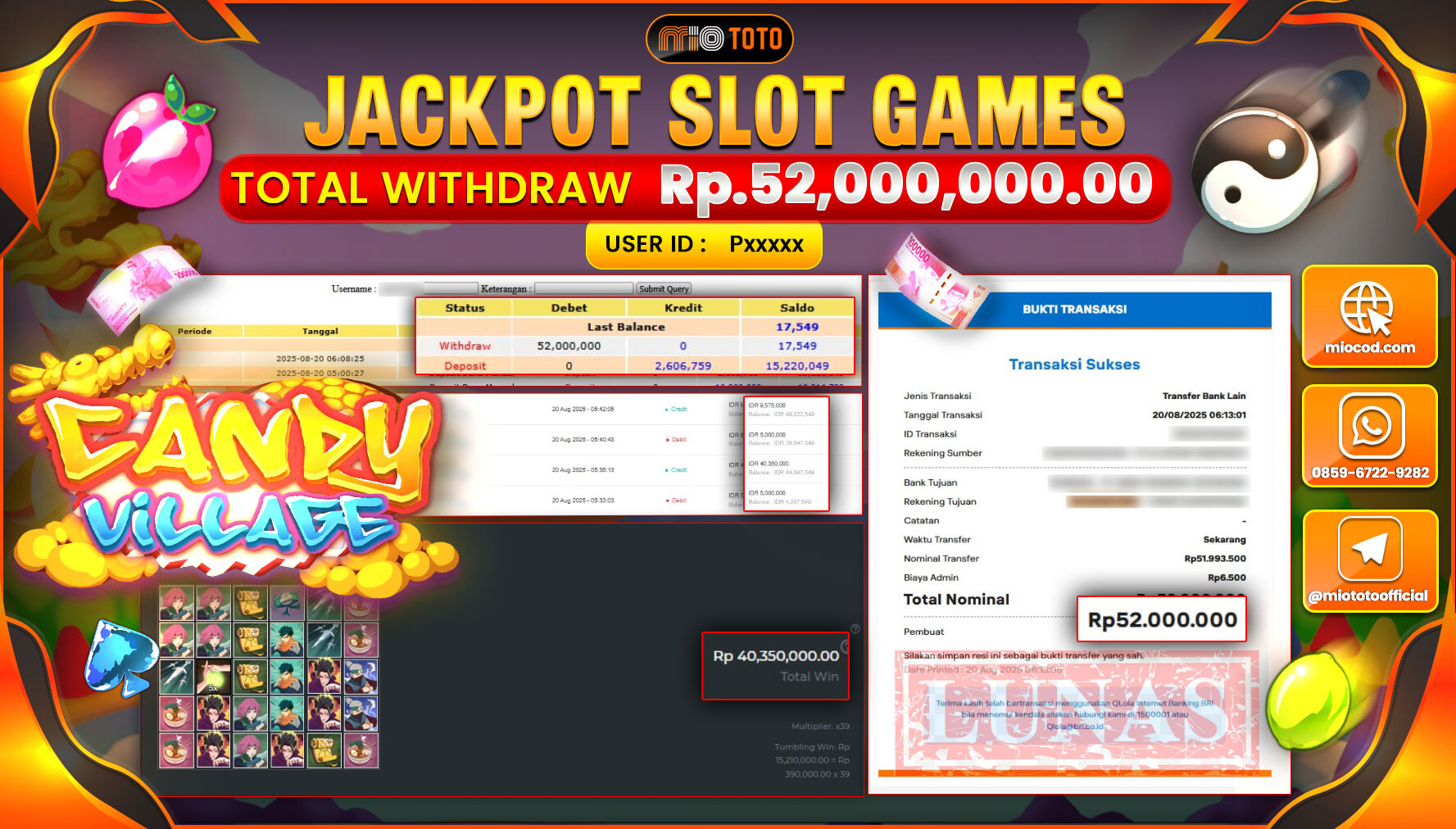 JACKPOT SLOT CANDY VILLAGE Rp.52,000,000 DI BAYAR TUNAI !!!