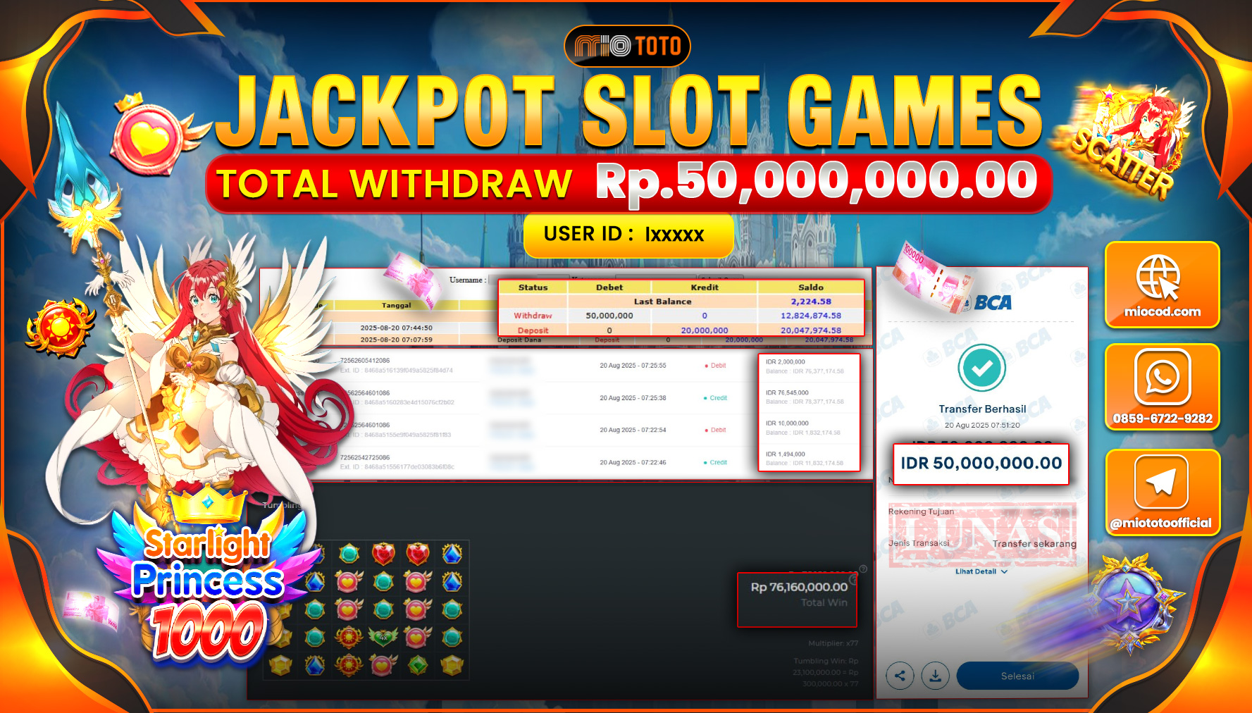 JACKPOT SLOT STARLIGHT PRINCESS 1000 Rp.50,000,000 DI BAYAR TUNAI !!!