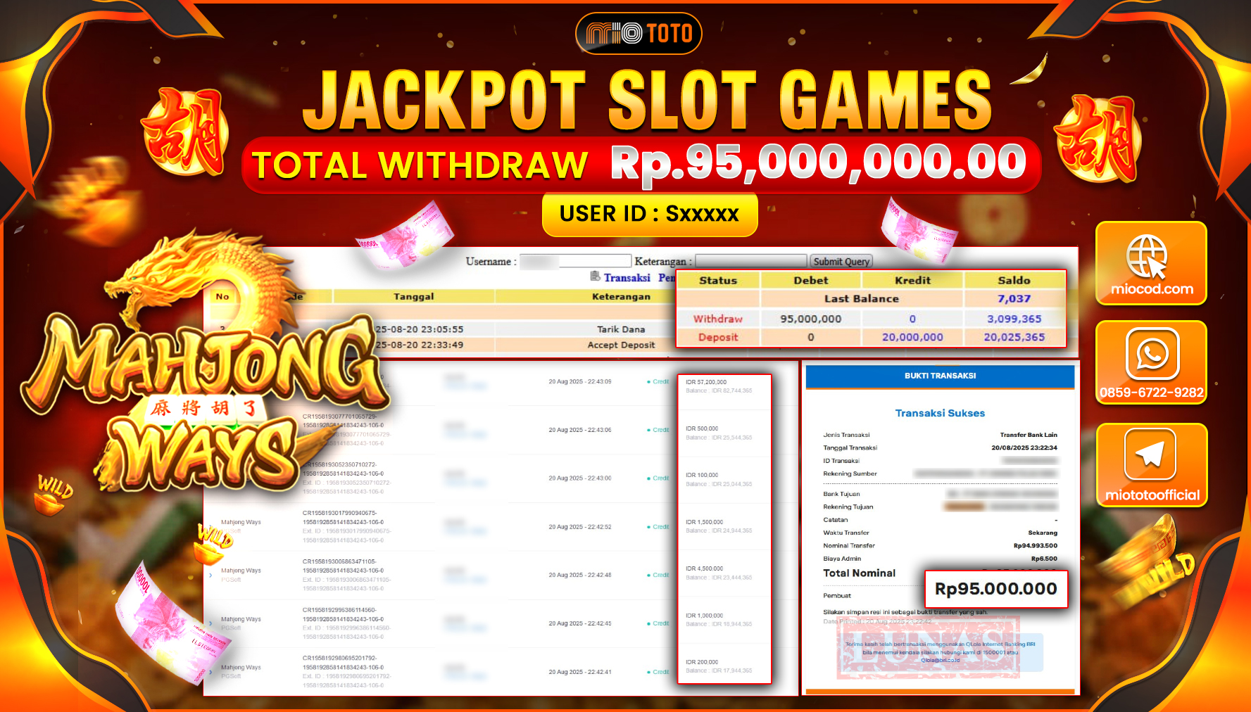 JACKPOT SLOT MAHJONG WAYS Rp.95,000,000 DI BAYAR TUNAI !!!