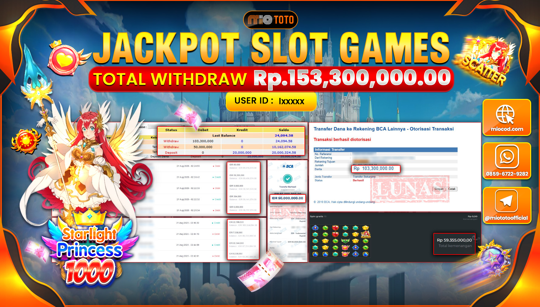 JACKPOT SLOT STARLIGHT PRINCESS 1000 Rp.153,300,000 DI BAYAR TUNAI !!!