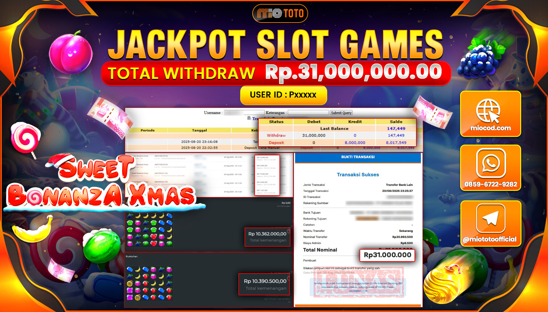 JACKPOT SLOT SWEET BONANZA X MAS 1000 Rp.31,000,000 DI BAYAR TUNAI !!!