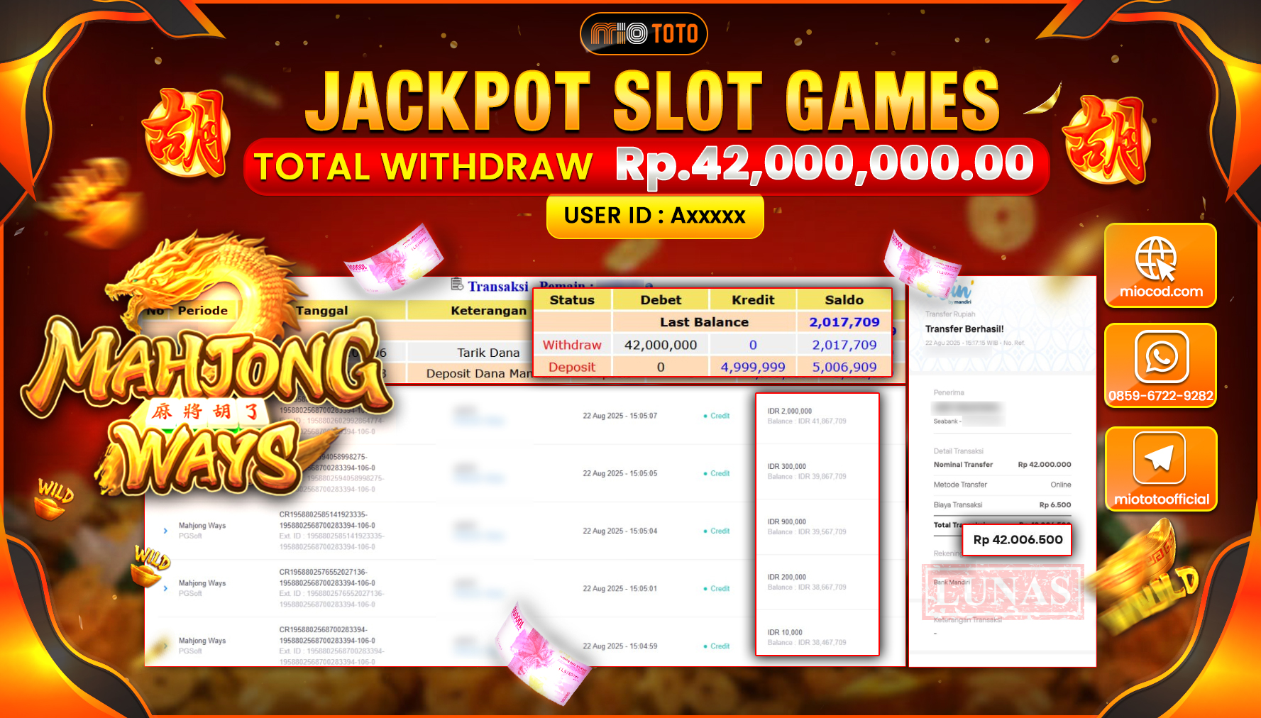 JACKPOT SLOT MAHJONG WAYS Rp.42,000,000 DI BAYAR TUNAI !!!