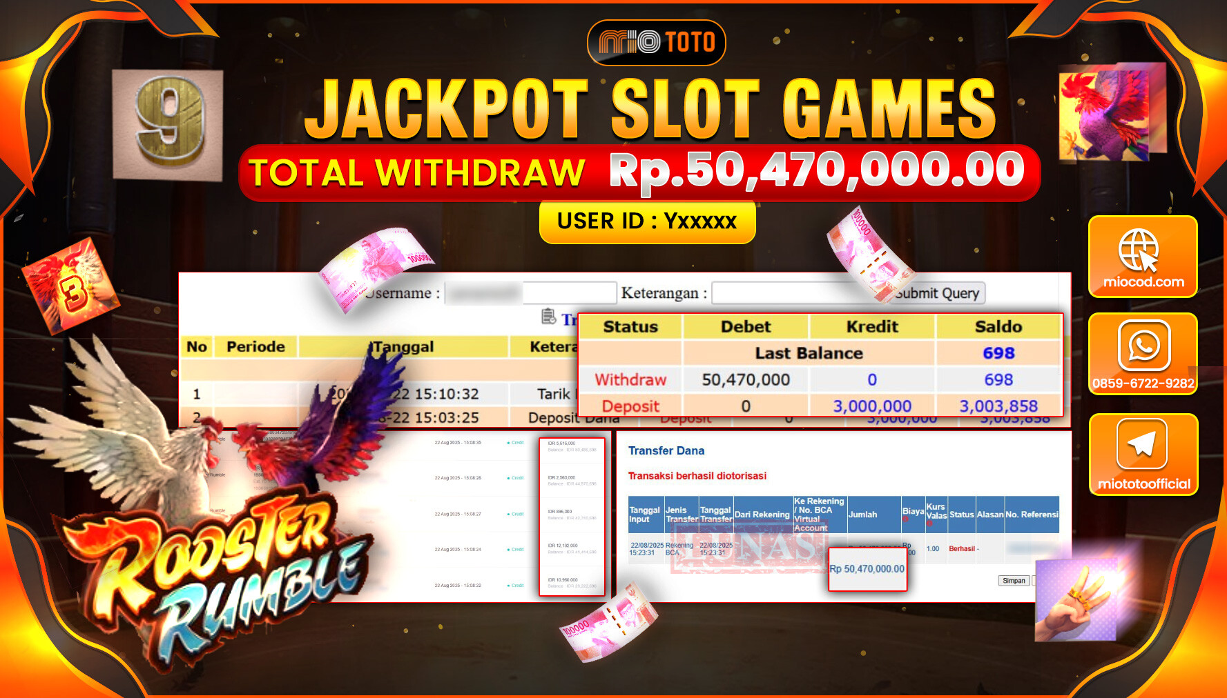 JACKPOT SLOT ROOSTER RUMBLE Rp50,470,000 DI BAYAR TUNAI !!!