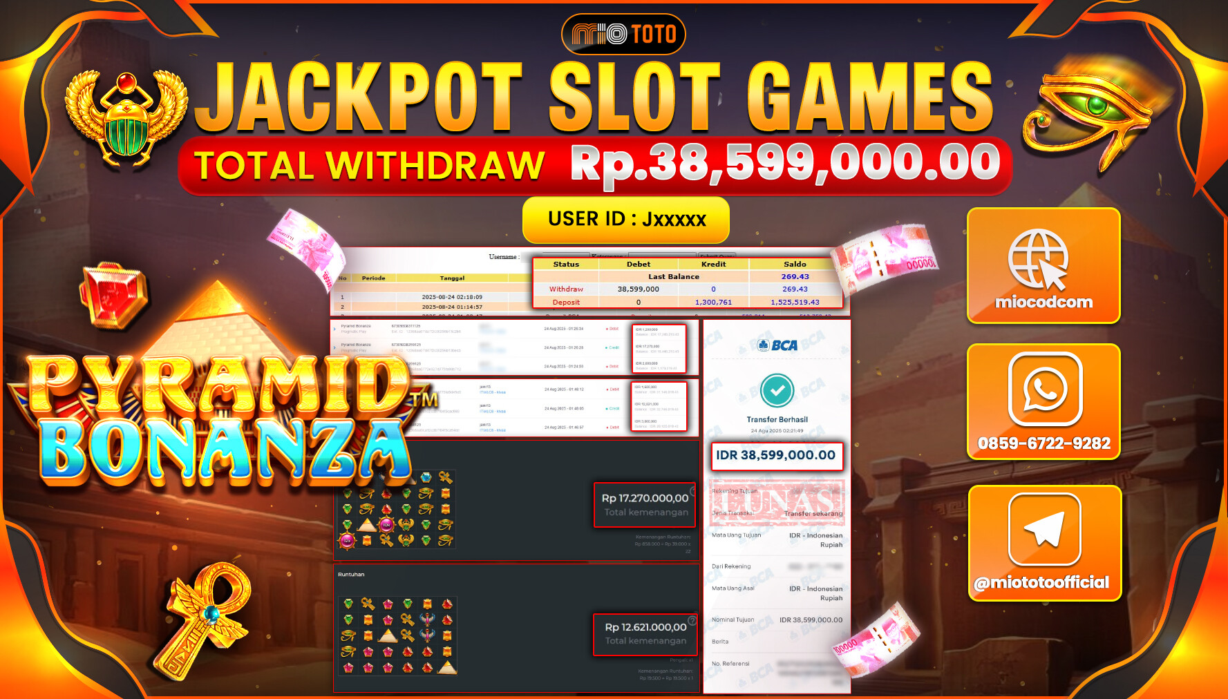 JACKPOT SLOT PYRAMID BONANZA Rp38,599,000 DI BAYAR TUNAI !!!