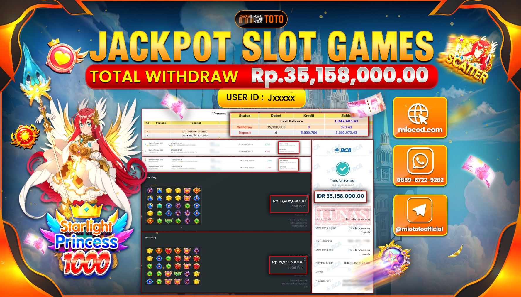 JACKPOT SLOT STARLIGHT PRINCESS 1000 Rp35,158,000 DI BAYAR TUNAI !!!