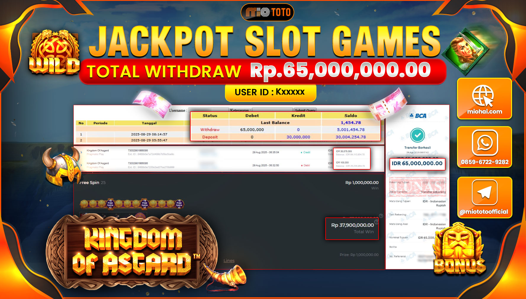 JACKPOT SLOT KINGDOM OF ASGARD Rp.65,000,000 DI BAYAR TUNAI !!!
