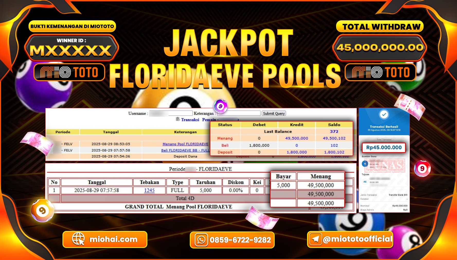 JACKPOT TOGEL FLORIDAEVE POOLS Rp.45,000,000 DI BAYAR TUNAI !!!