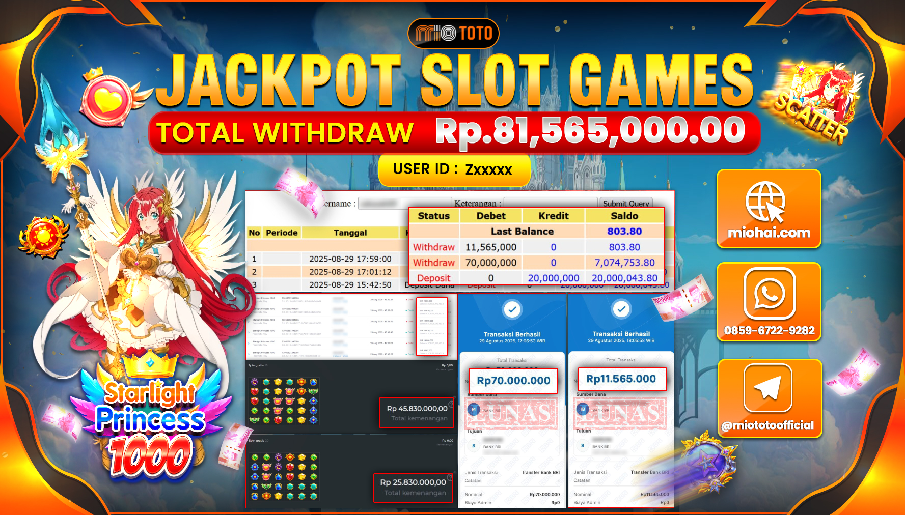 JACKPOT SLOT STARLIGHT PRINCESS 1000 Rp81,565,000 DI BAYAR TUNAI !!!