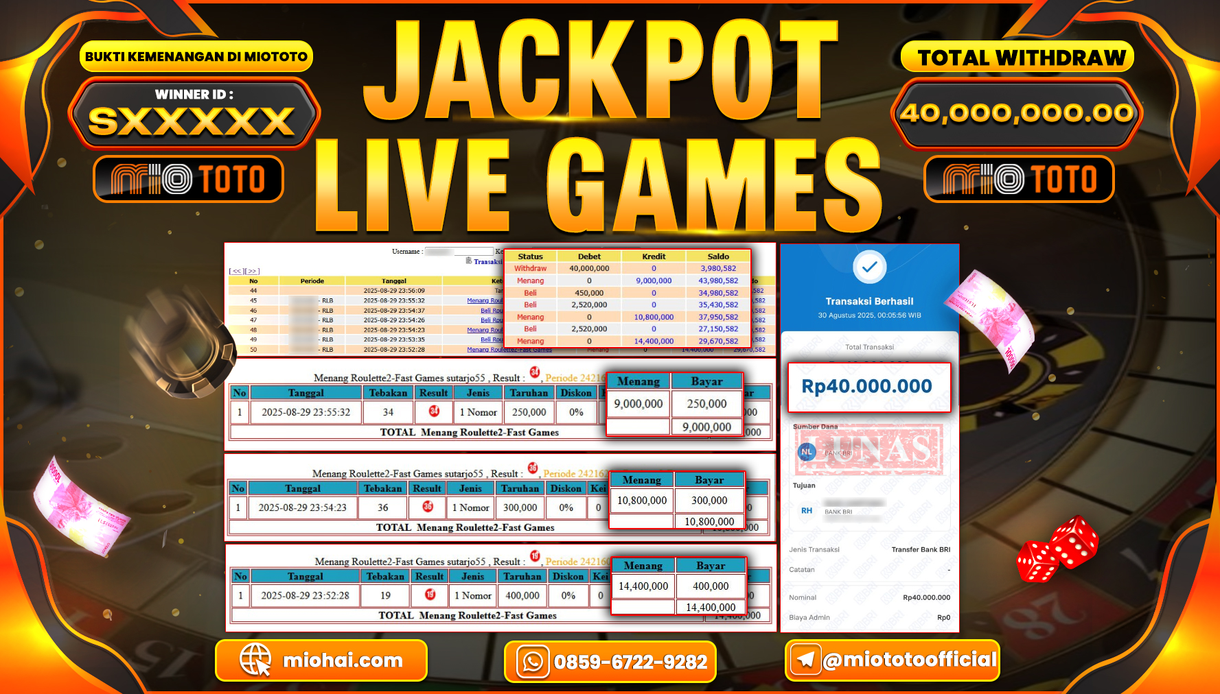 JACKPOT LIVE GAME ROULETTE 2  FAST Rp.40,000,000 DI BAYAR TUNAI !!!