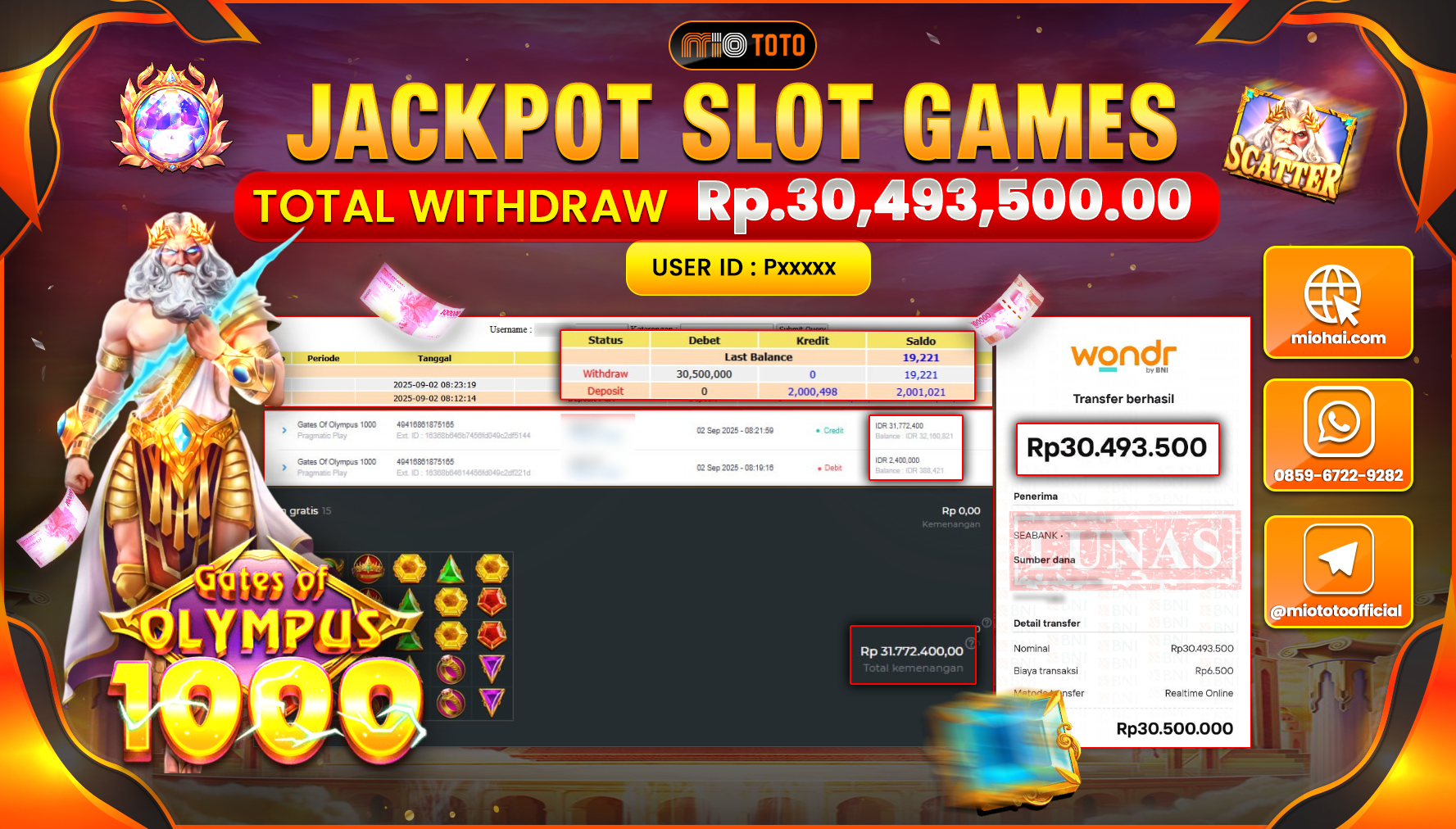 JACKPOT SLOT GATES OF OLYMPUS 1000 Rp.30,493,500 DI BAYAR TUNAI !!!
