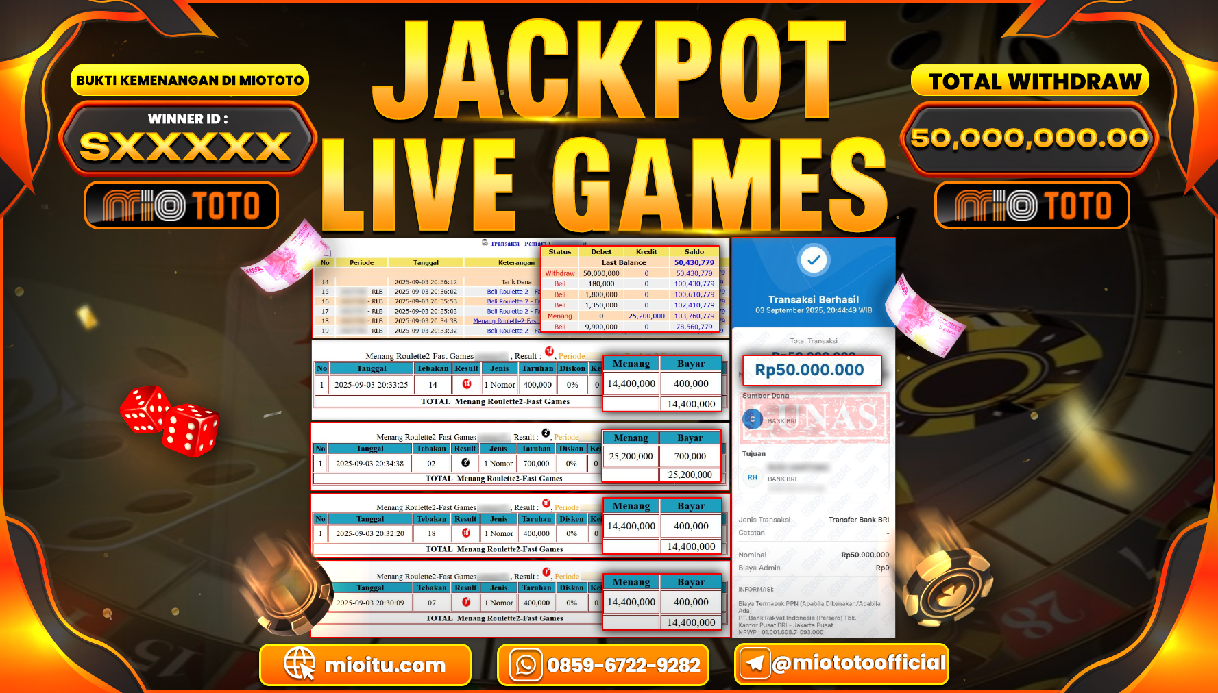 JACKPOT LIVE GAME ROULETTE 2  FAST Rp.50,000,000 DI BAYAR TUNAI !!!