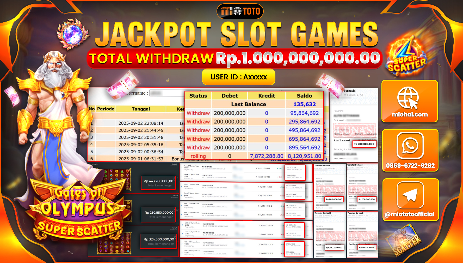 JACKPOT SLOT GATES OF OLYMPUS SUPER SCATTER Rp.1,000,000,000 DI BAYAR TUNAI !!!