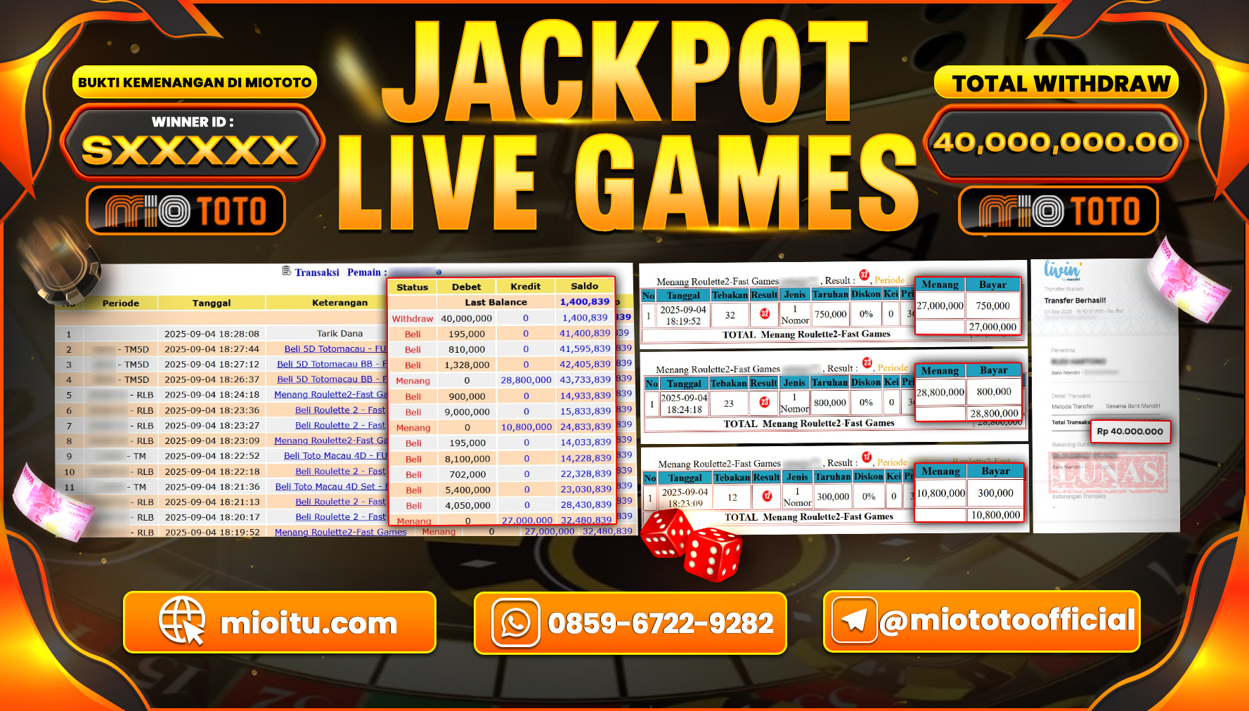 JACKPOT LIVE GAME ROULETTE 2  FAST Rp.40,000,000 DI BAYAR TUNAI !!!
