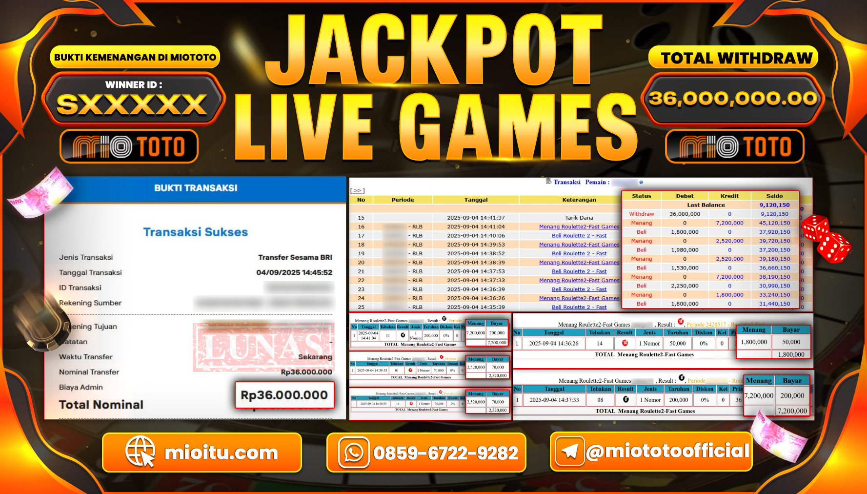 JACKPOT LIVE GAME ROULETTE 2  FAST Rp.36,000,000 DI BAYAR TUNAI !!!