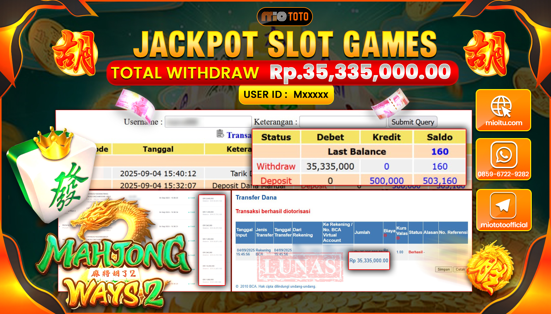 JACKPOT SLOT MAHJONG WAYS 2 Rp.35,335,000 DI BAYAR TUNAI !!!