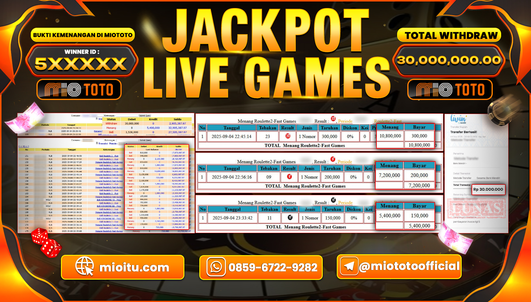 JACKPOT LIVE GAME ROULETTE 2  FAST Rp.30.,000,000 DI BAYAR TUNAI !!!